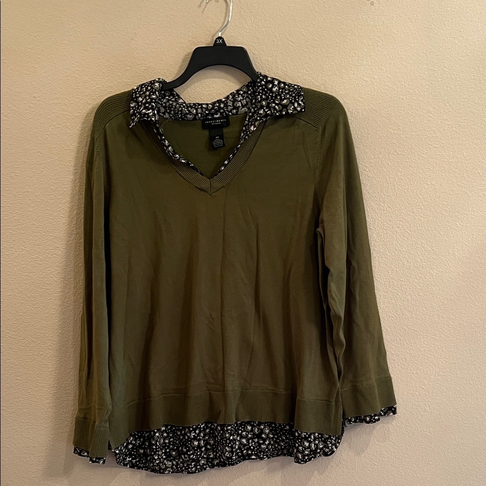 Investments Olive Layered V-Neck Blouse